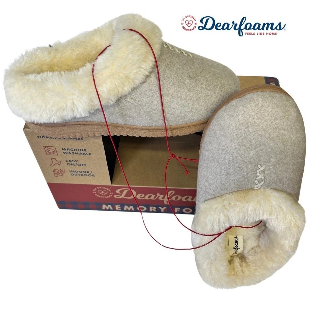 Dearfoams Womens Memory Foam Clog Slippers Oatmeal Heather Small 5-6 NEW - Picture 7 of 9